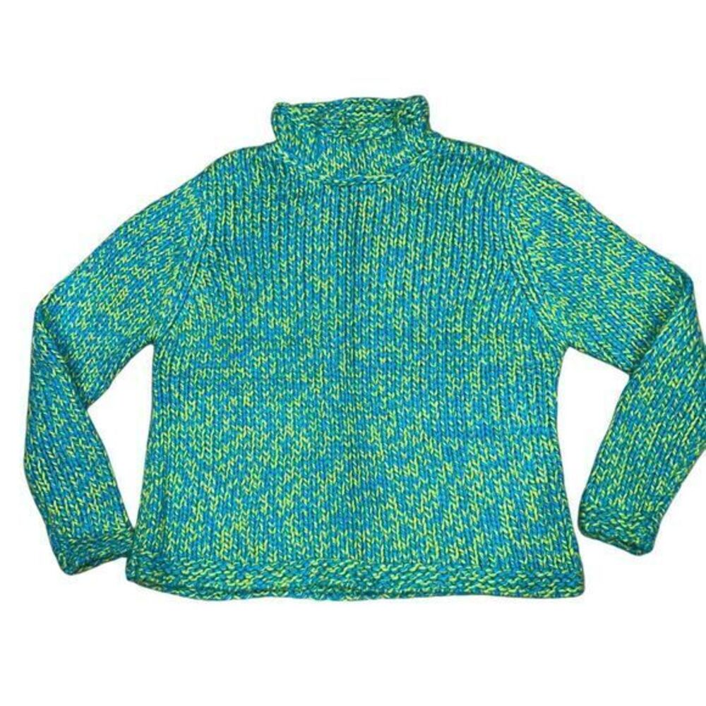 Crossroads Handknit Wool Acrylic Blend‎ Pullover Women's Sweater Blue Yellow XL